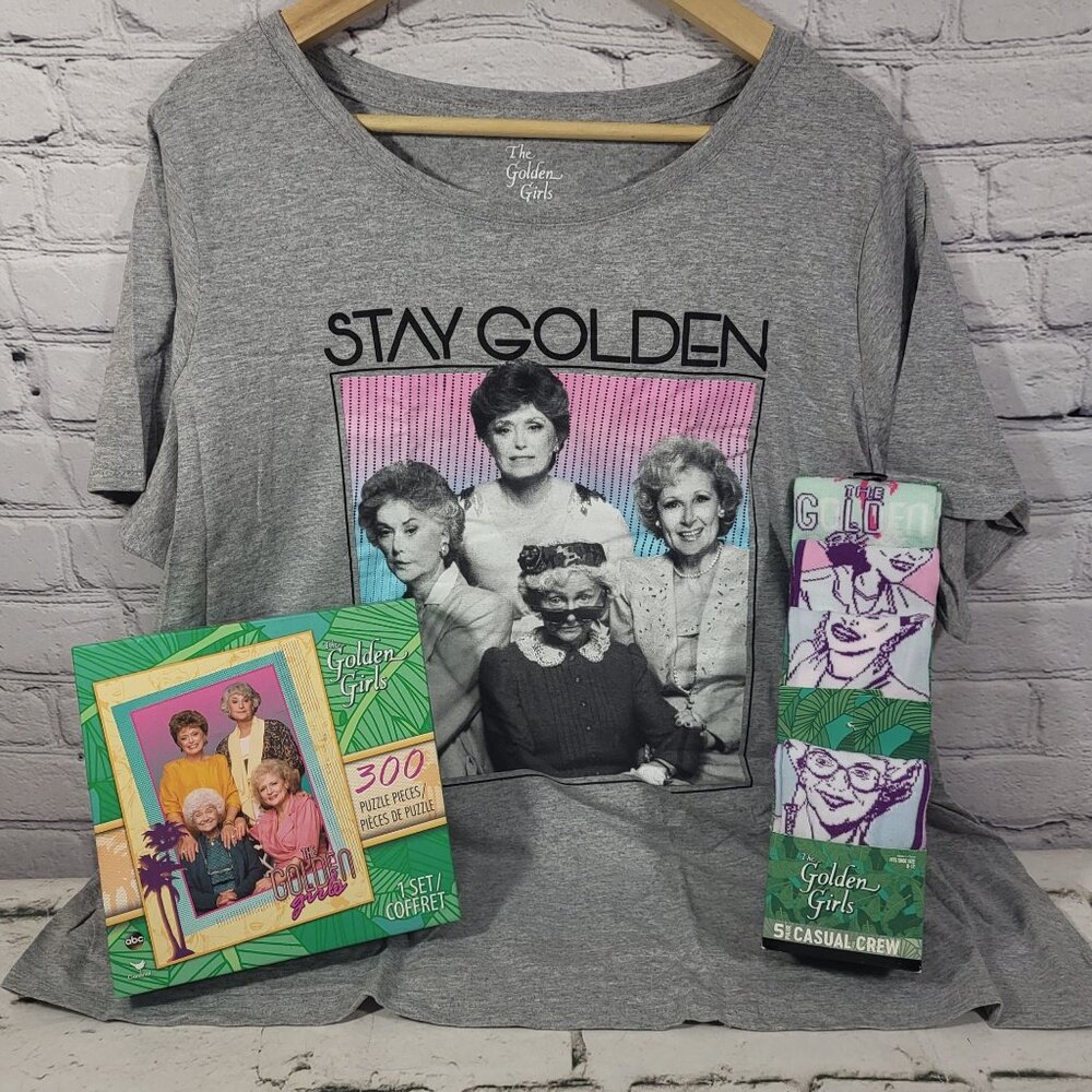 Golden Girls Stay Golden T-Shirt 1X With Puzzle‎ & Socks Set